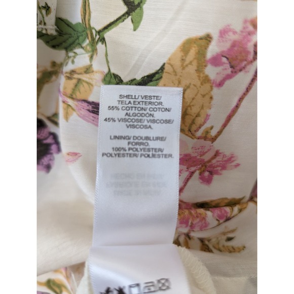 Lucky Brand Womens Antique Floral Peasant Midi Dress Size Large Smocked Flutter - Picture 8 of 11